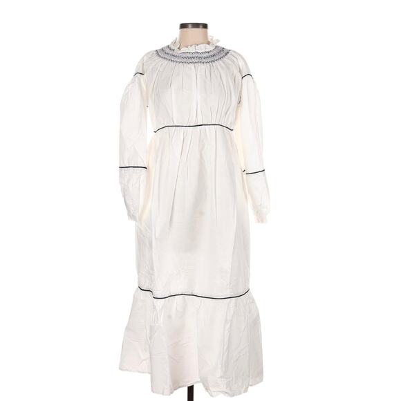 Something NavyWomens Smocked White Puffed Sleeve MIDI Dress Size Small Original - Picture 2 of 7
